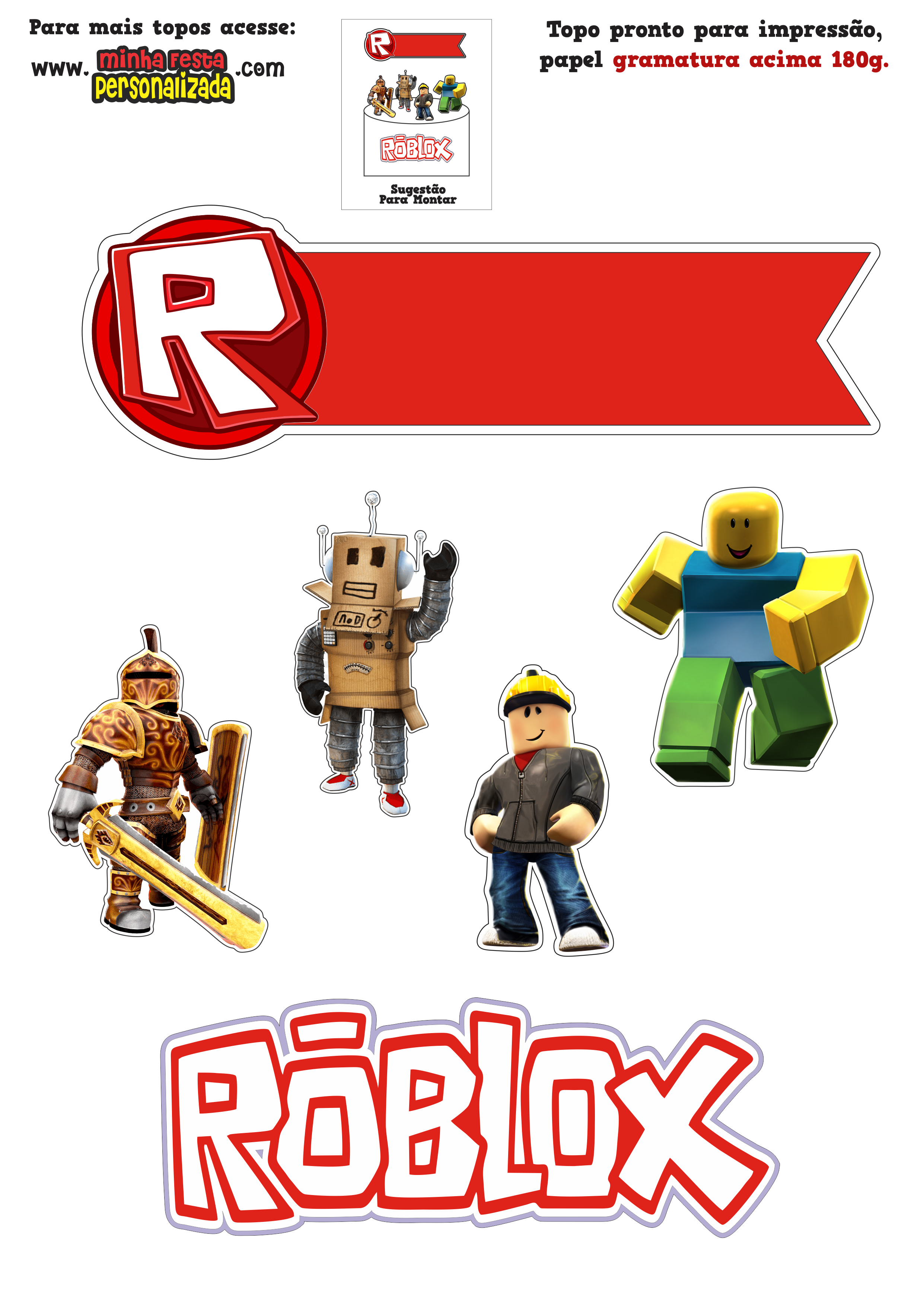 Topo de Bolo Topper de Bolo Personalizado Roblox