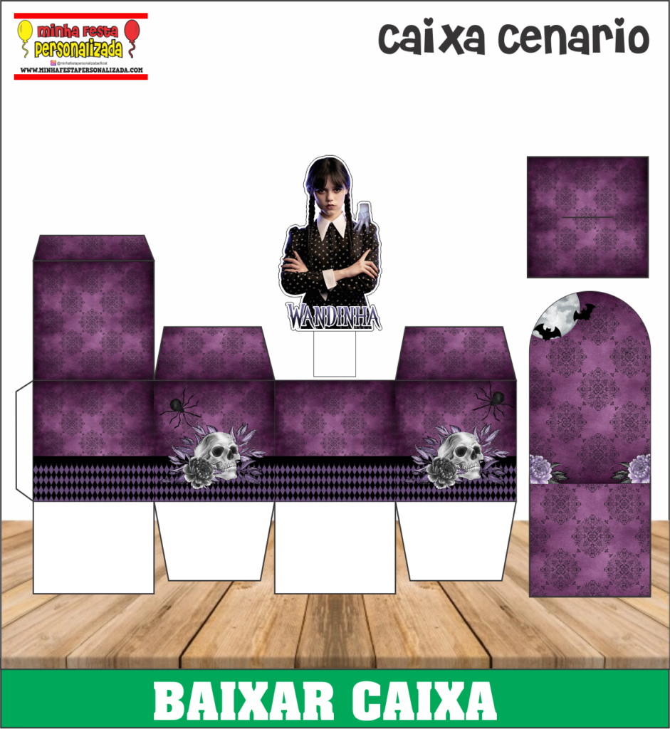 CAIXA CENARIO WANDINHA 941x1024 - Caixa Mini Cenário Pronto Para Imprimir Em Alta Qualidade.