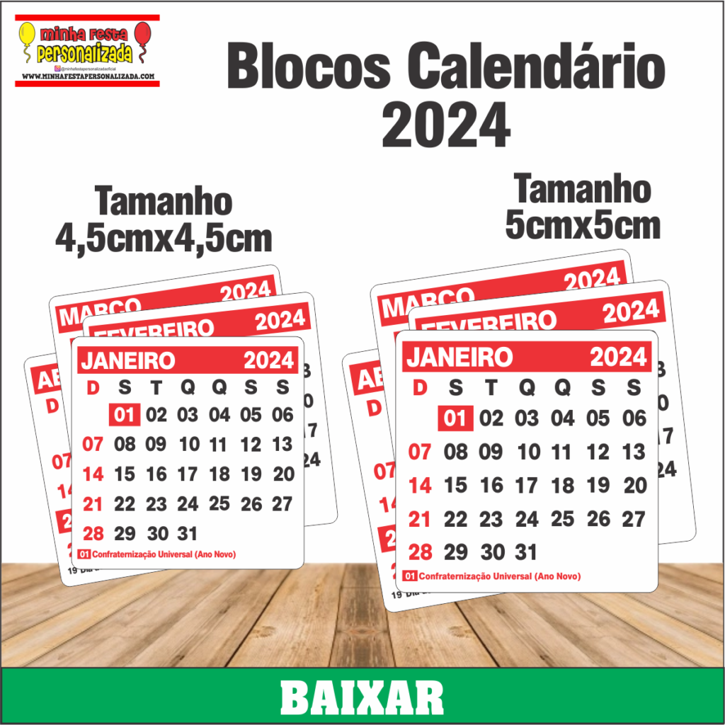 BLOCOS MINI CALENDARIOS 2024 1024x1024 - Mini calendário Frases Evangélicas para imprimir