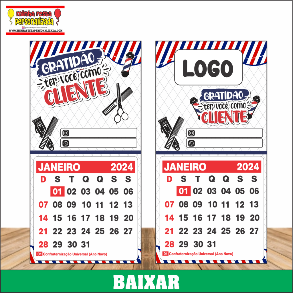 MINI CALENDARIOS 2024 BARBEARIA 1024x1024 - Mini Calendários Profissões Para Imprimir Grátis