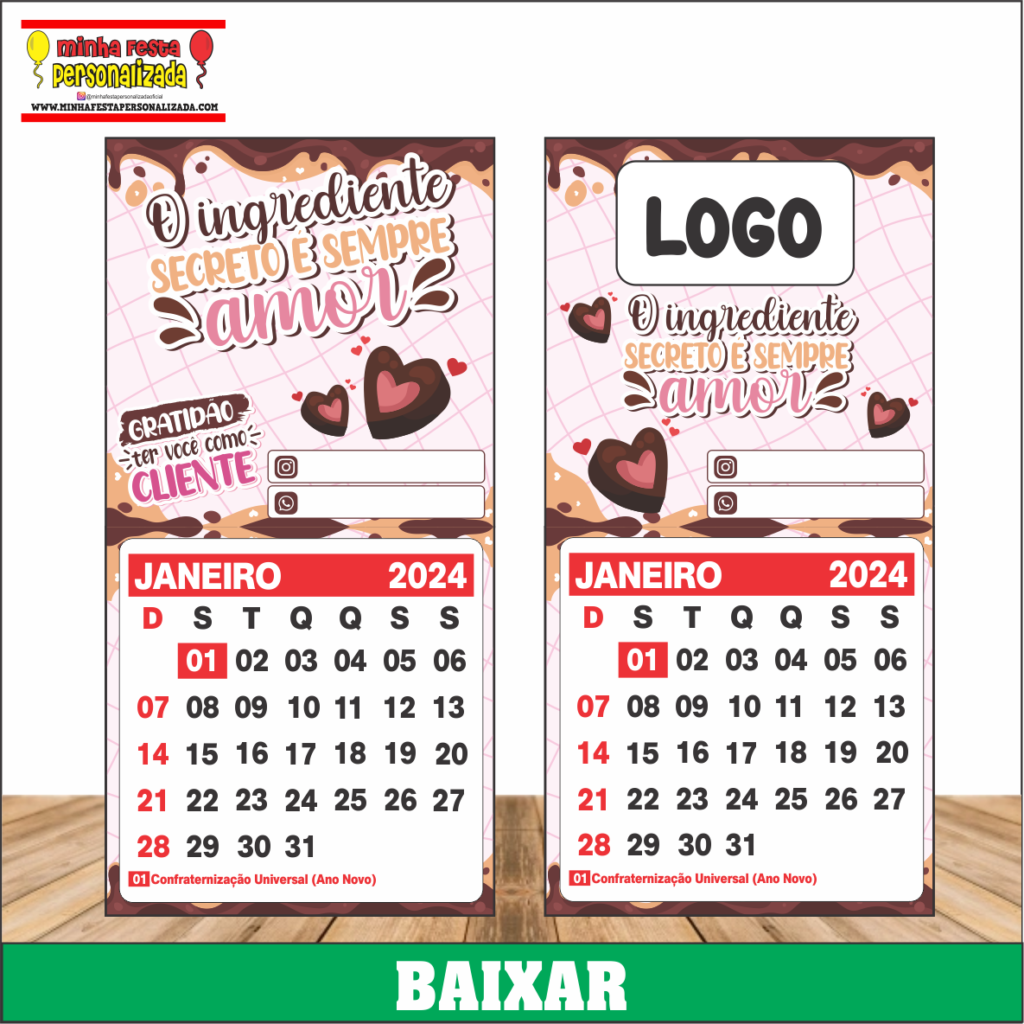 MINI CALENDARIOS 2024 CONFEITARIA 1024x1024 - Mini Calendários Profissões Para Imprimir Grátis