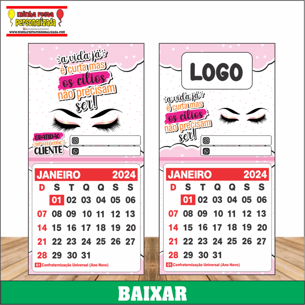 MINI CALENDARIOS 2024 LASH DESIGNER 1024x1024 - Mini Calendários Profissões Para Imprimir Grátis