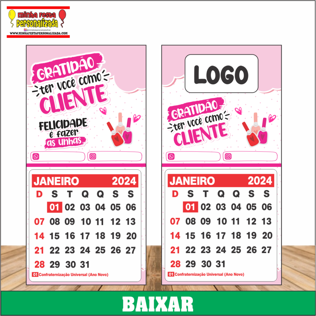 MINI CALENDARIOS 2024 MANICURE 1024x1024 - Mini Calendários Profissões Para Imprimir Grátis