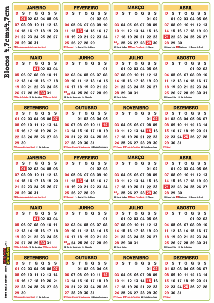 BLOCO MINI CALENDARIO 2024 725x1024 - Calendários de 2024 modelo 01 para imprimir