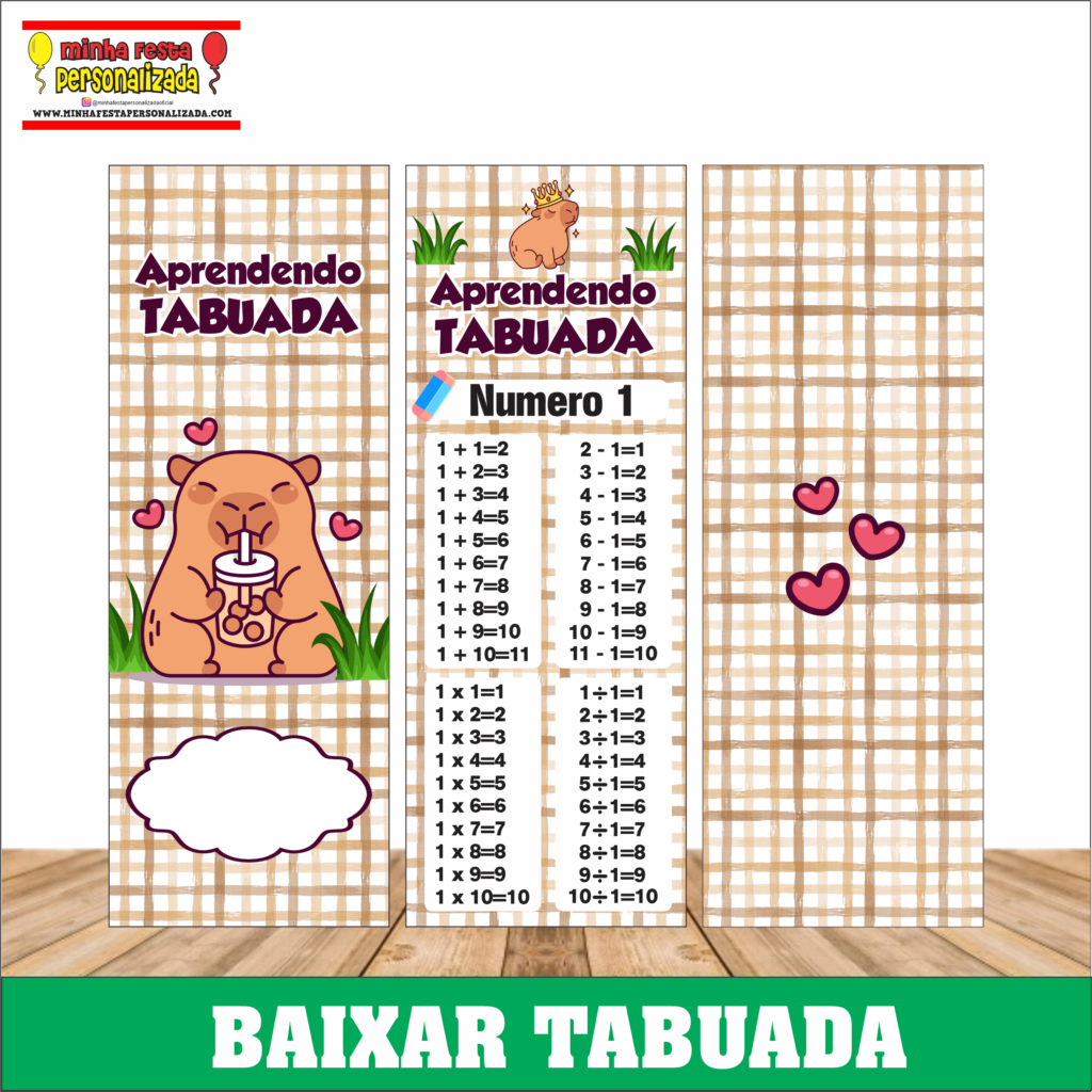 CAPIVARA 1024x1024 - Chaveiro tabuada personalizada pronto para imprimir