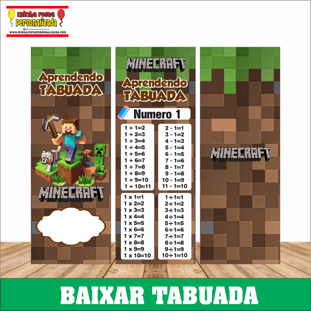MINECRAFT 1024x1024 - Chaveiro tabuada personalizada pronto para imprimir
