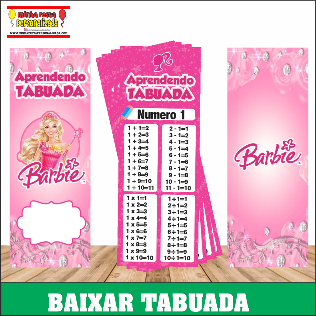 TABUADA PERSONALIZADA BARBIE 1024x1024 - Chaveiro tabuada personalizada pronto para imprimir