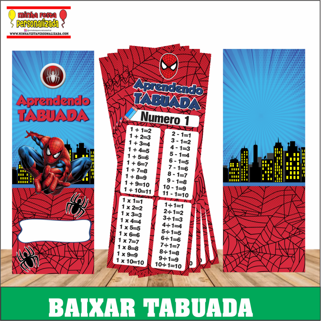 TABUADA PERSONALIZADA HOMEM ARANHA 1024x1024 - Chaveiro tabuada personalizada pronto para imprimir