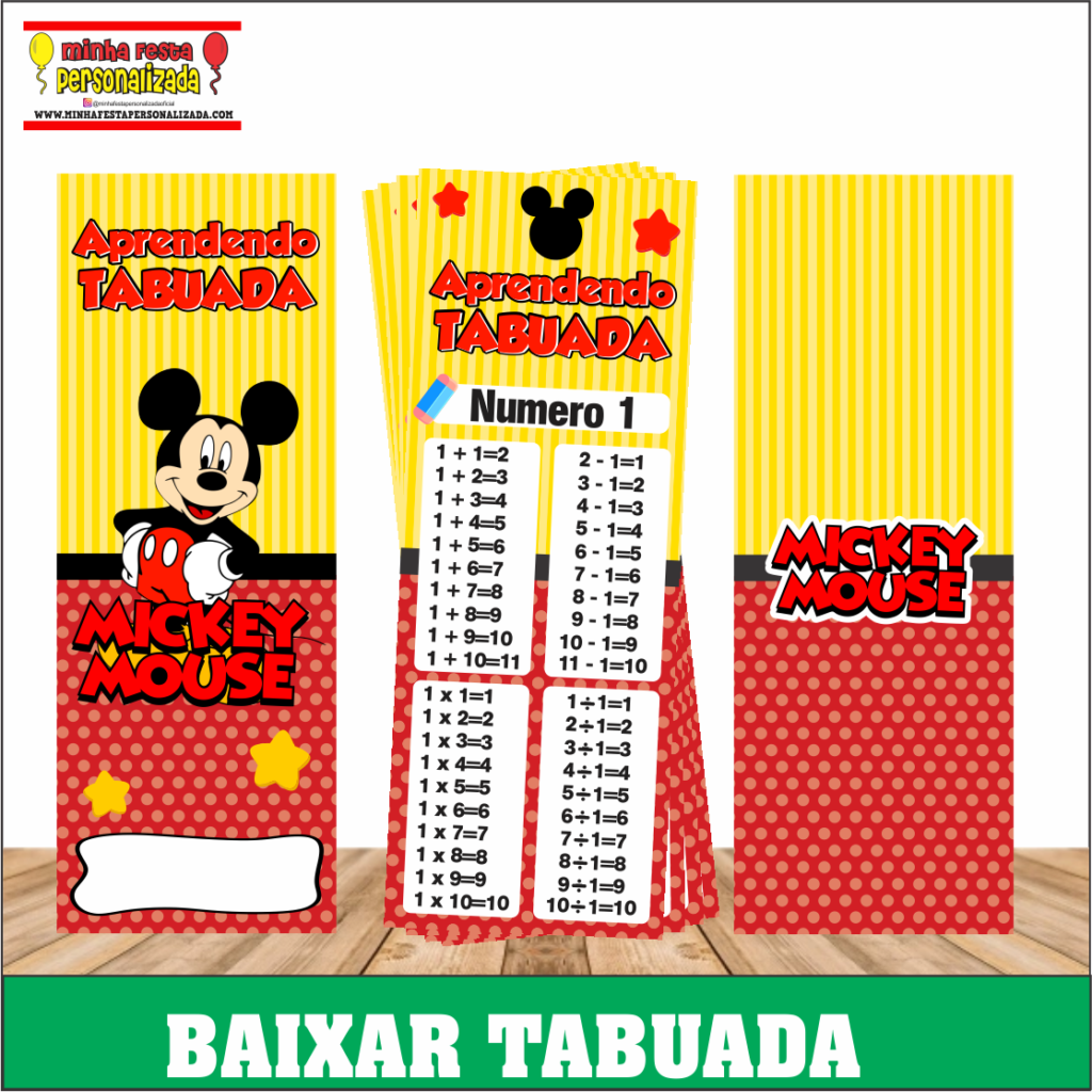 TABUADA PERSONALIZADA MICKEY 1024x1024 - Chaveiro tabuada personalizada pronto para imprimir