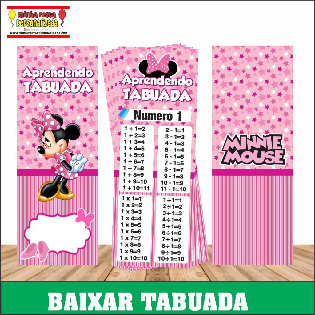 TABUADA PERSONALIZADA MINNIE 1024x1024 - Chaveiro tabuada personalizada pronto para imprimir