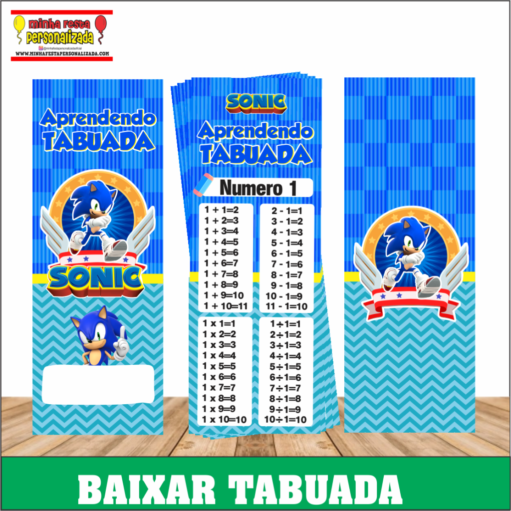 TABUADA PERSONALIZADA SONIC 1024x1024 - Chaveiro tabuada personalizada pronto para imprimir