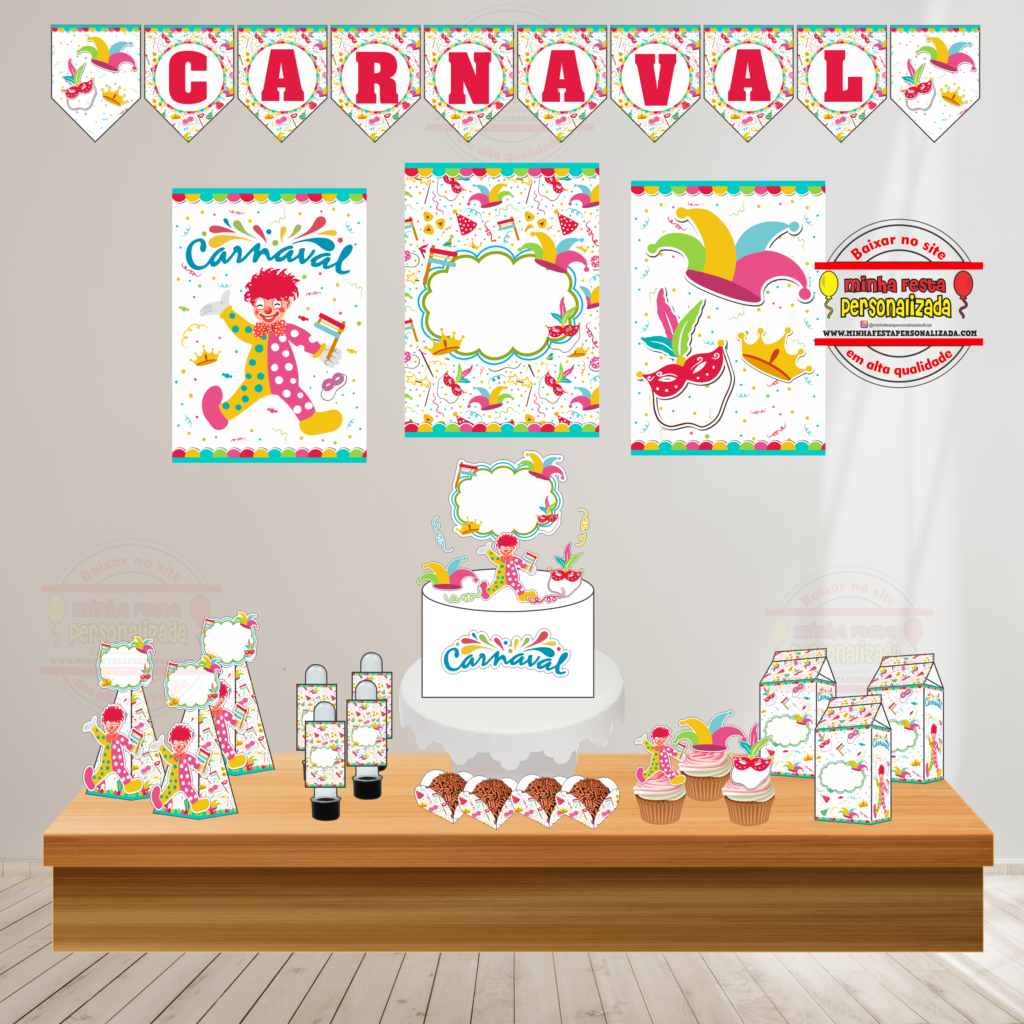 KIT FESTA CARNAVAL COMPLETO 1024x1024 - Kit Festa Carnaval Pronto Para Imprimir Gratuito