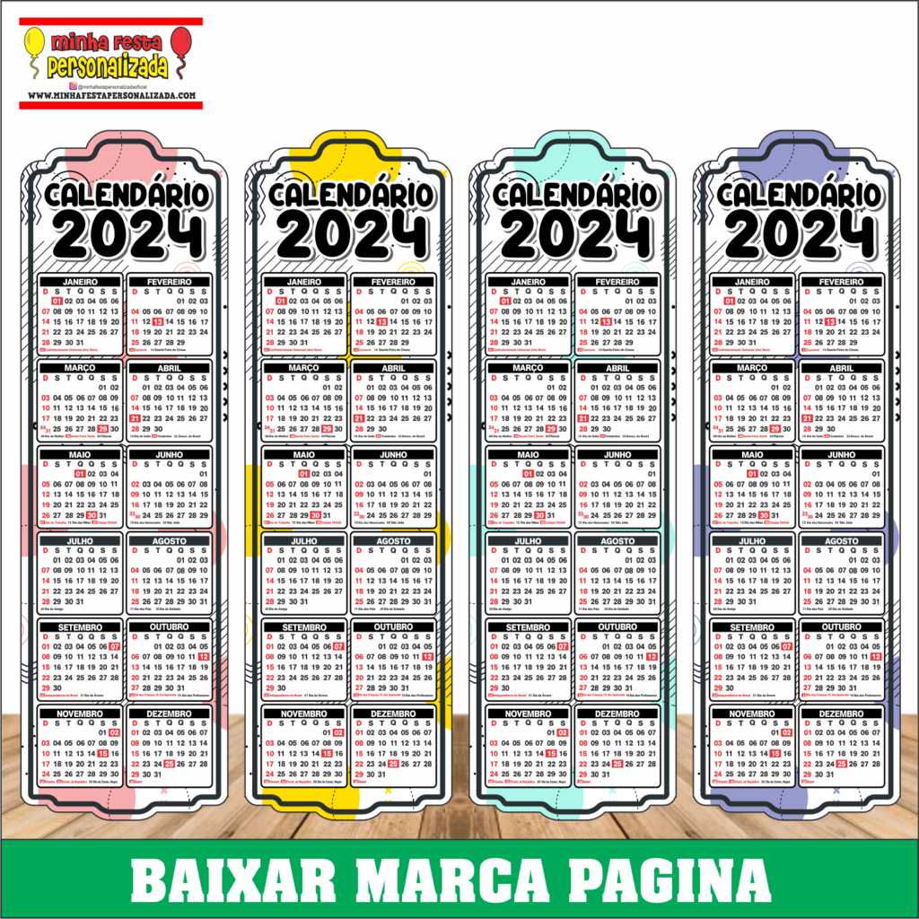 MARCA PAGINA CALENDARIO 2024 1024x1024 - Marca Pagina calendário 2024 pronto para imprimir