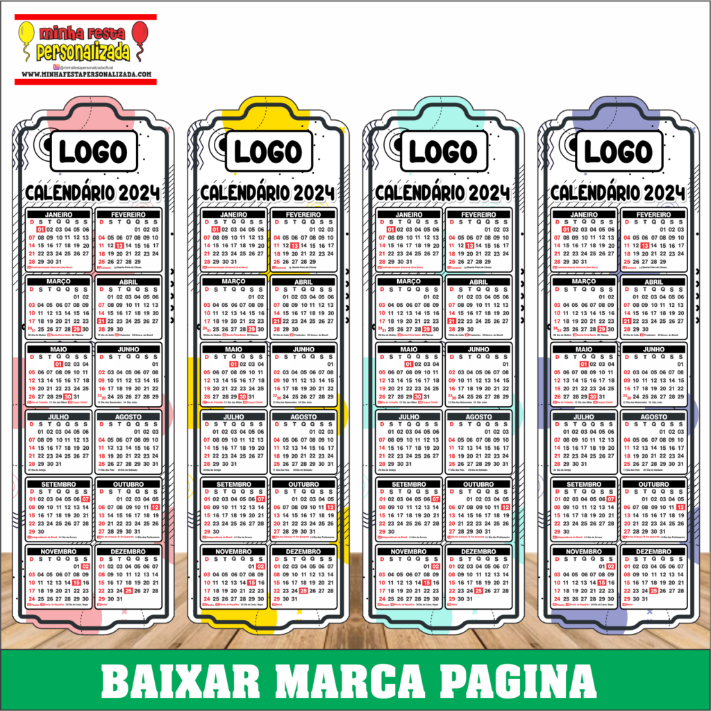 MARCA PAGINA CALENDARIO 2024 ESPACO PARA LOGO 1024x1024 - Marca Pagina calendário 2024 pronto para imprimir