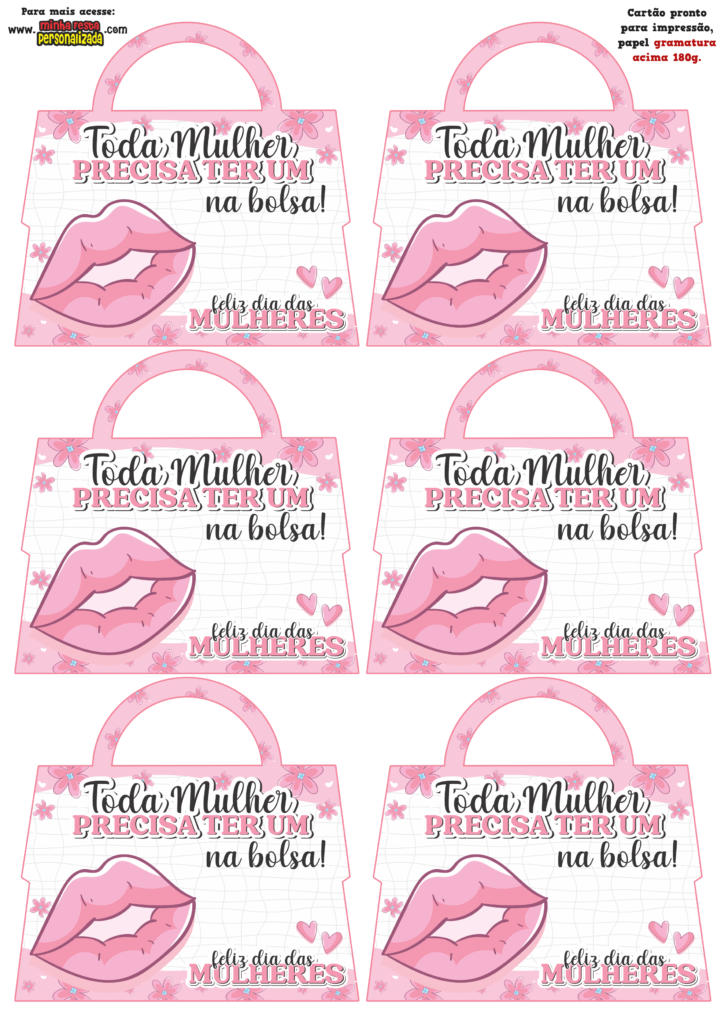 MODELO 02 ROSA 725x1024 - Cartão Bolsa Batom de Chocolate Dia da Mulher Modelo 02