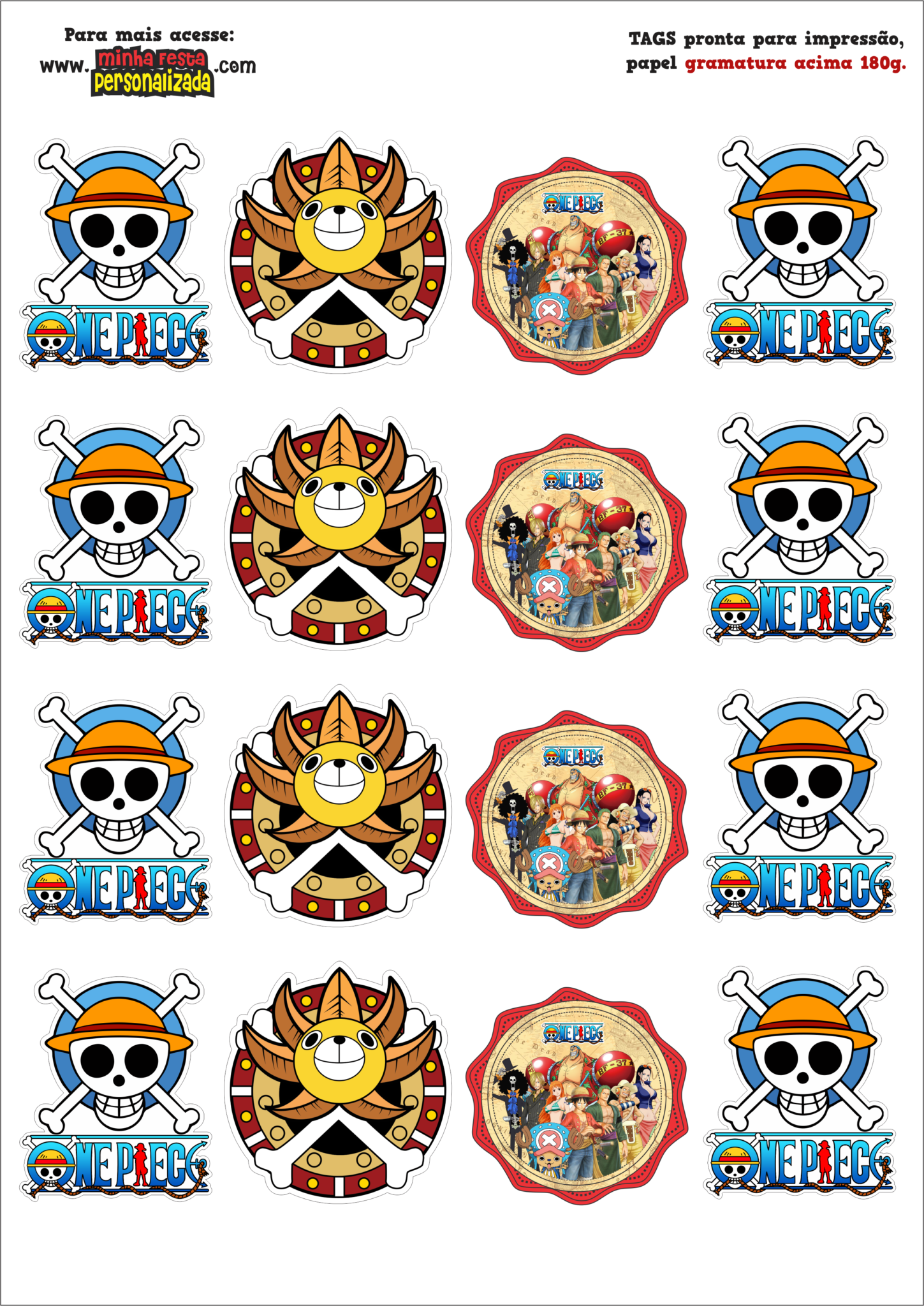 Kit festa One Piece - Tags Personalizadas