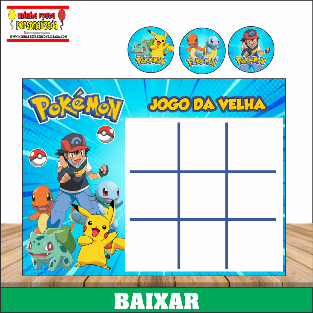 JOGO DA VELHA POKEMON 1024x1024 - Jogo da Velha Personalizado Pronto Para Imprimir