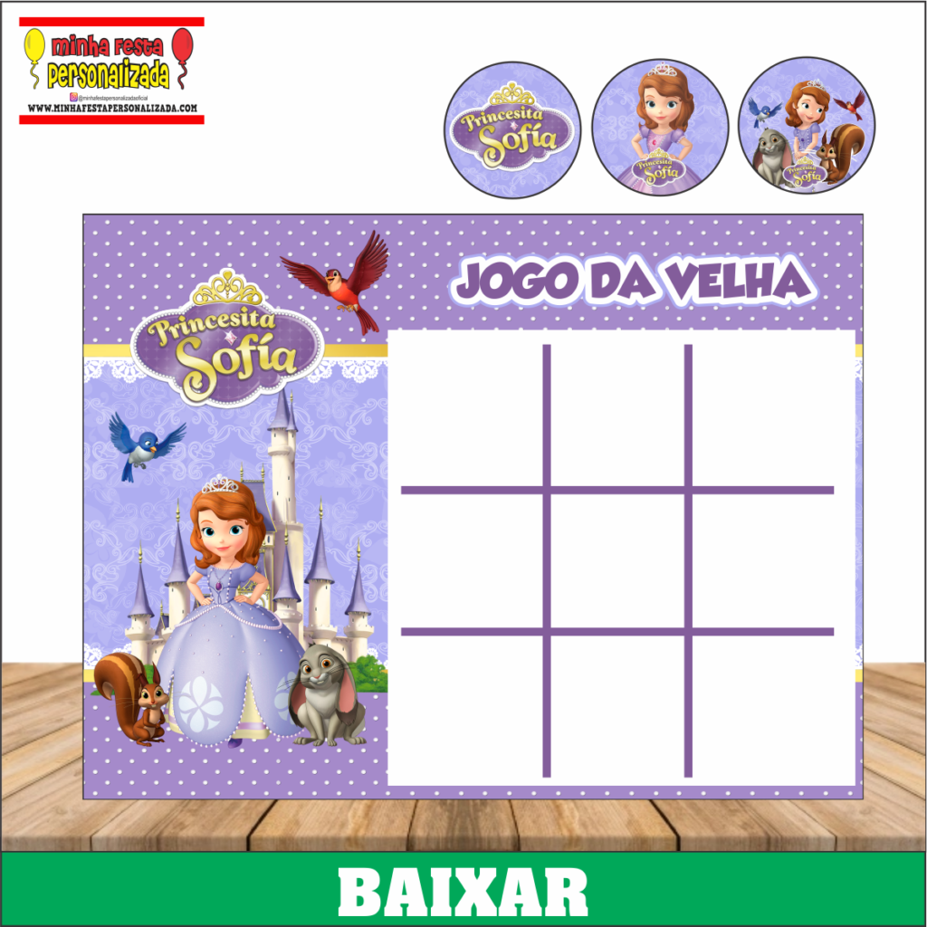 JOGO DA VELHA PRINCESA SOFIA 1024x1024 - Jogo da Velha Personalizado Pronto Para Imprimir