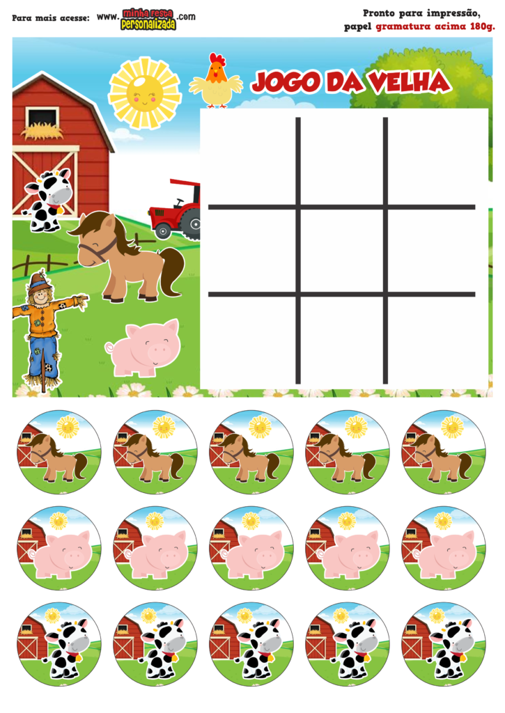 JOGO DA VELHA FAZENDINHA 725x1024 - Jogo da Velha Personalizado Fazendinha