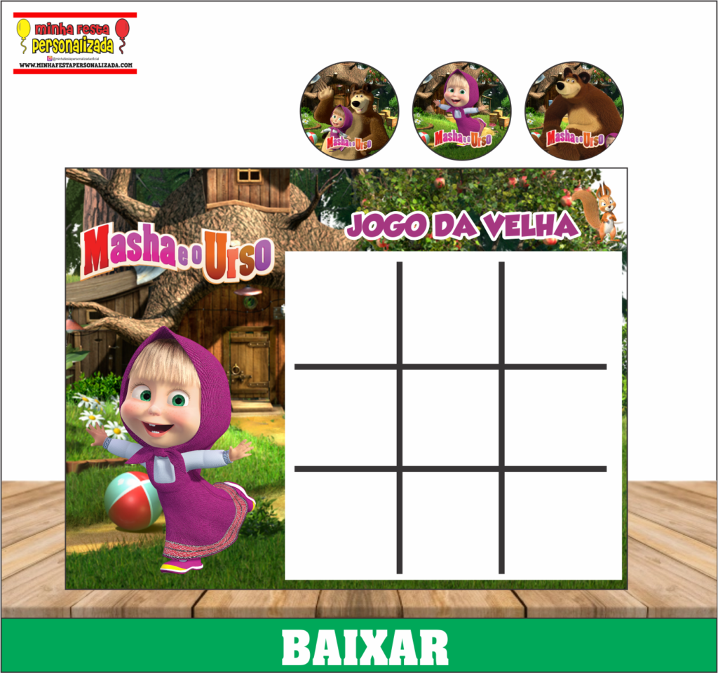 JOGO DA VELHA MASHA E O URSO 1024x960 - Jogo da Velha Personalizado Pronto Para Imprimir