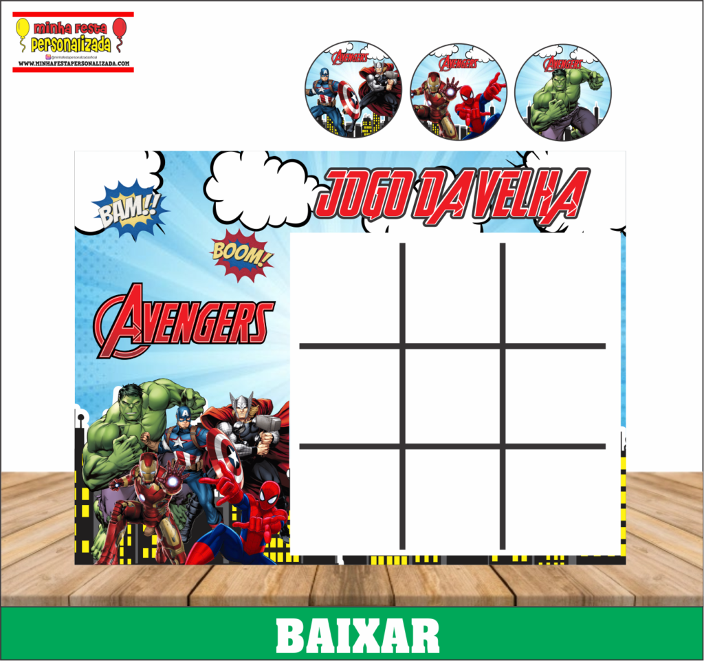 JOGO DA VELHA VINGADORES 1024x961 - Jogo da Velha Personalizado Pronto Para Imprimir