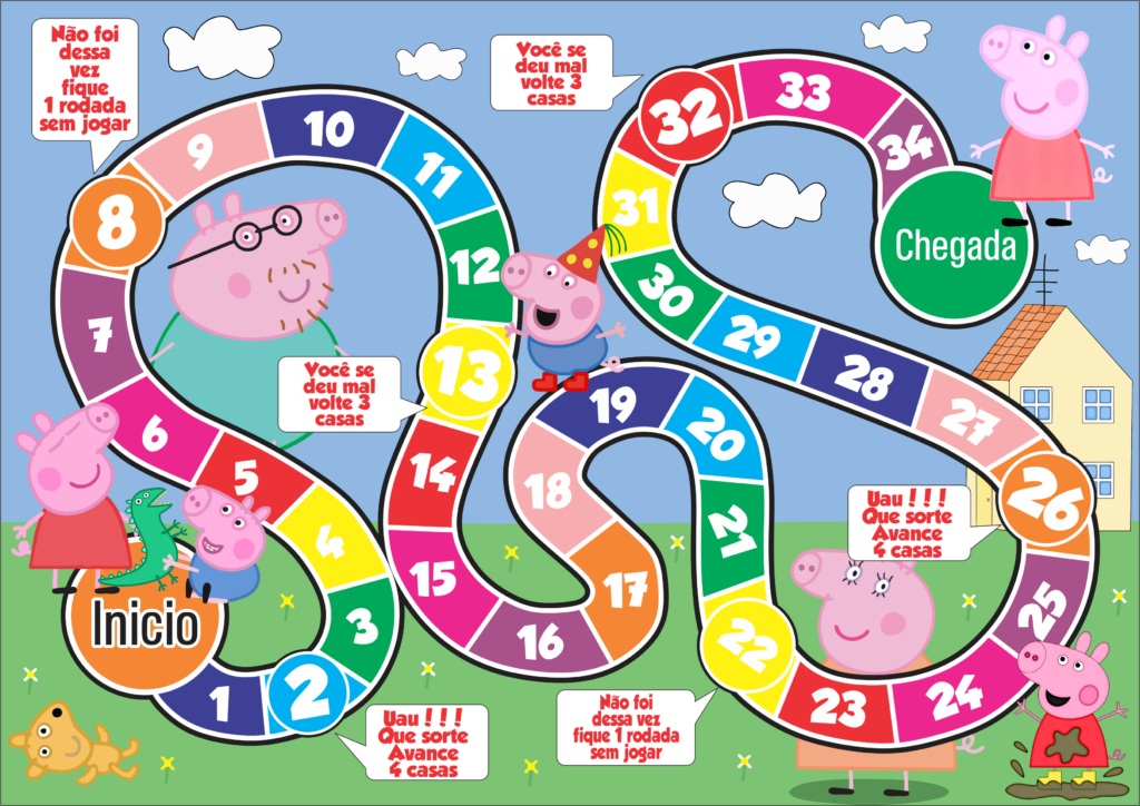 JOGO TABULEIRO PERSONALIZADO PEPPA PIG 1 1024x724 - Jogo de tabuleiro personalizado Peppa Pig