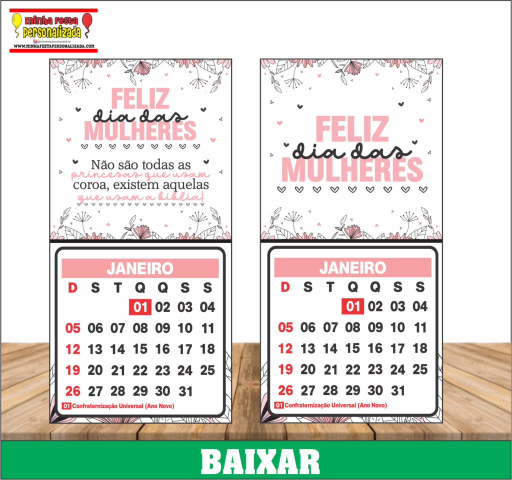 MINI CALENDARIO DIA DA MULHER 1024x960 - Mini Calendário Dia da Mulher Pronto Para Imprimir