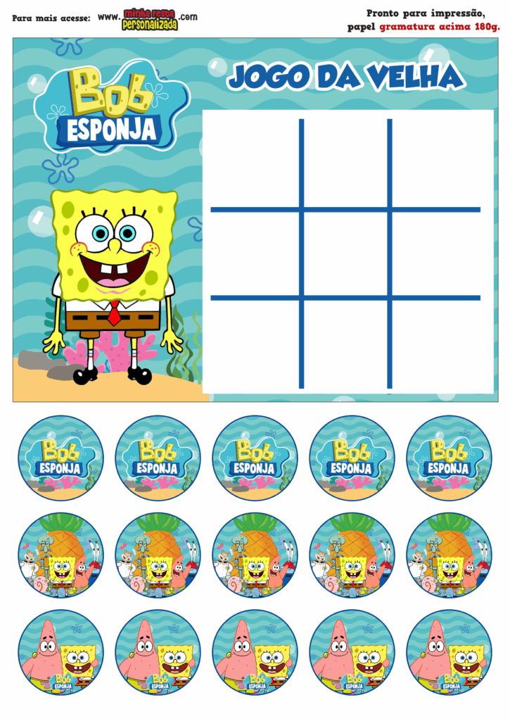 JOGO DA VELHA BOB ESPONJA 725x1024 - Jogo da Velha Personalizada Bob Esponja