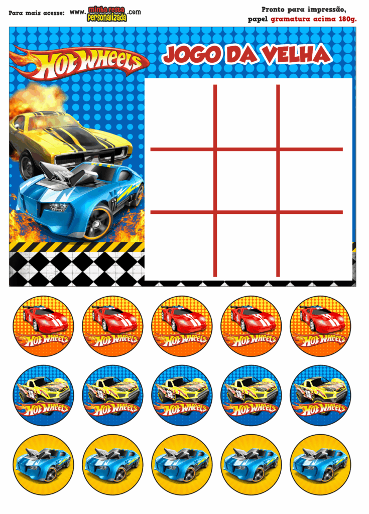JOGO DA VELHA HOTWHEELS 735x1024 - Jogo da Velha Personalizada Hotwheels