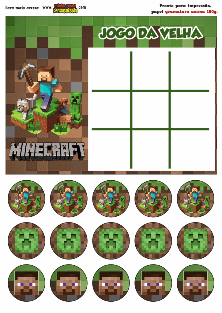 JOGO DA VELHA MINECRAFT 725x1024 - Jogo da Velha Personalizada Minecraft
