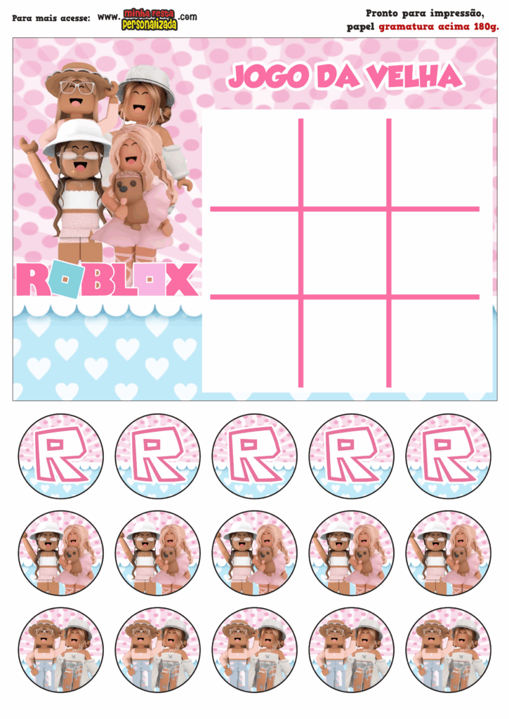 JOGO DA VELHA ROBLOX MENINA 725x1024 - Jogo da Velha Personalizada Roblox Menina