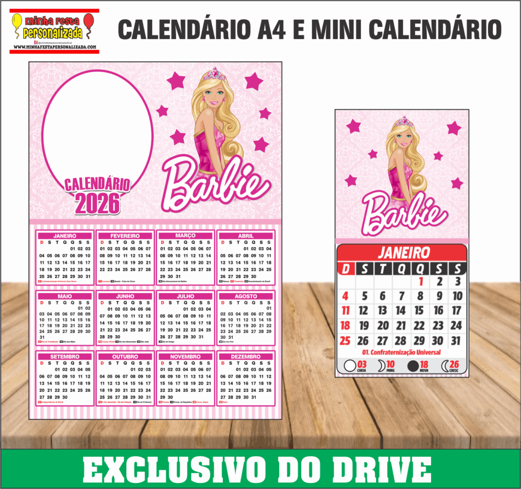BARBIE 1024x961 - Calend&aacute;rios 2026 Personalizados &ndash; Dispon&iacute;vel Apenas no Nosso Drive!