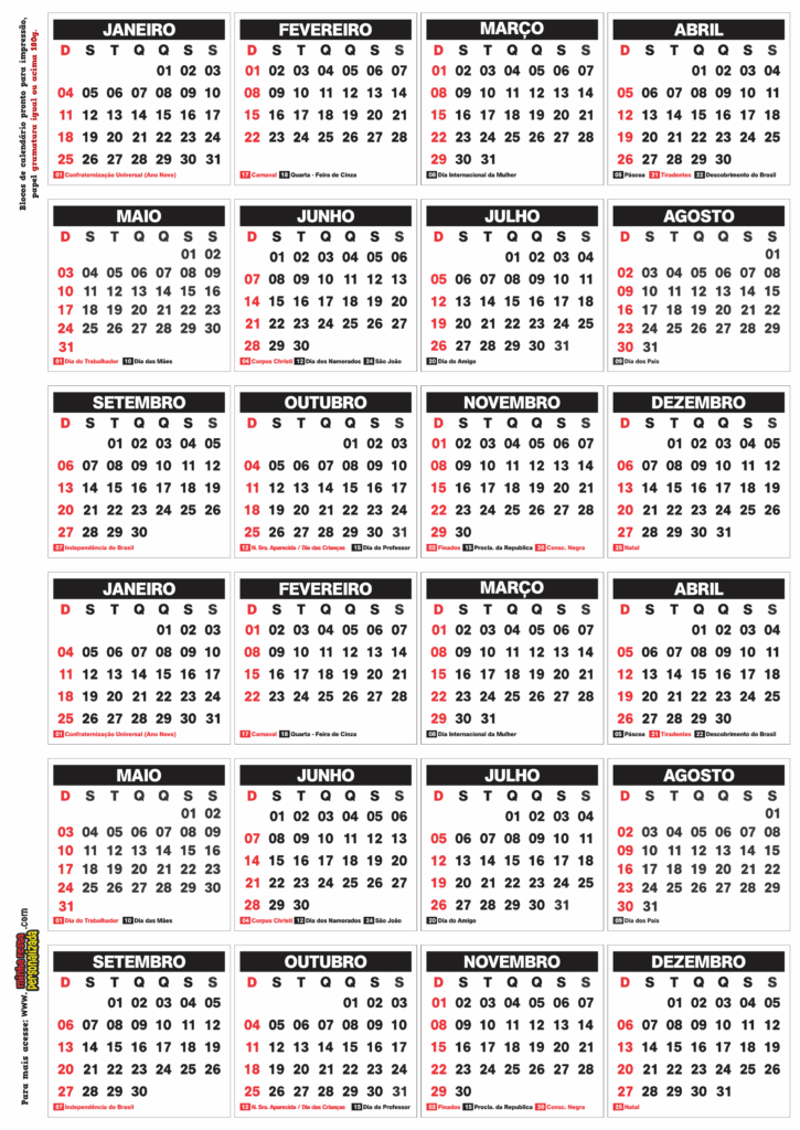 BLOCO MINI CALENDARIO ANO NOVO 725x1024 - Mini Calend&aacute;rio de Ano Novo Modelos Gratuitos