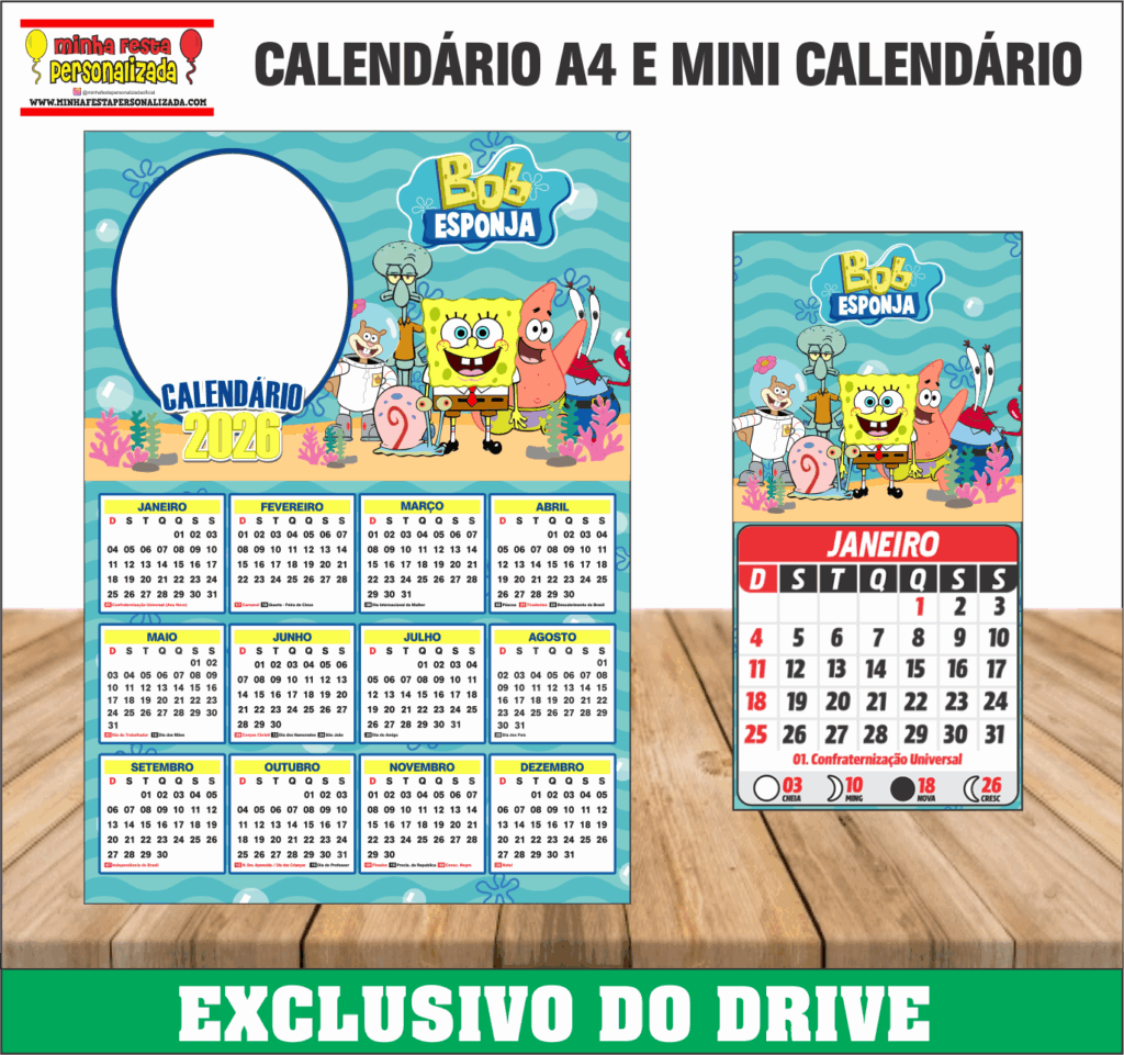 BOB ESPONJA 1024x961 - Calend&aacute;rios 2026 Personalizados &ndash; Dispon&iacute;vel Apenas no Nosso Drive!