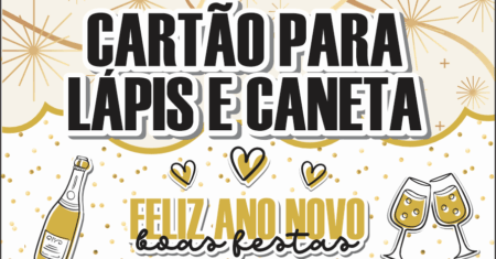 Cartão Ano Novo Caneta e Lápis Para Imprimir Gratuito