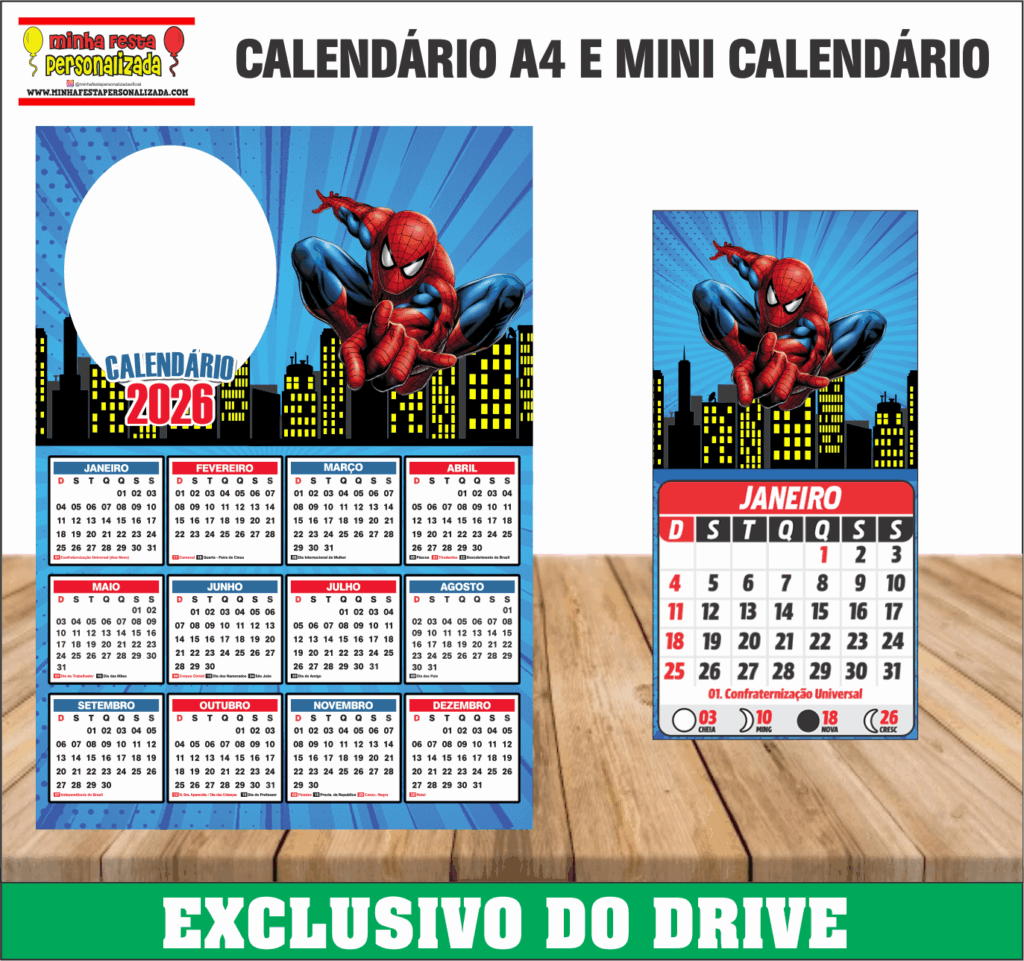 HOMEM ARANHA 1024x961 - Calend&aacute;rios 2026 Personalizados &ndash; Dispon&iacute;vel Apenas no Nosso Drive!