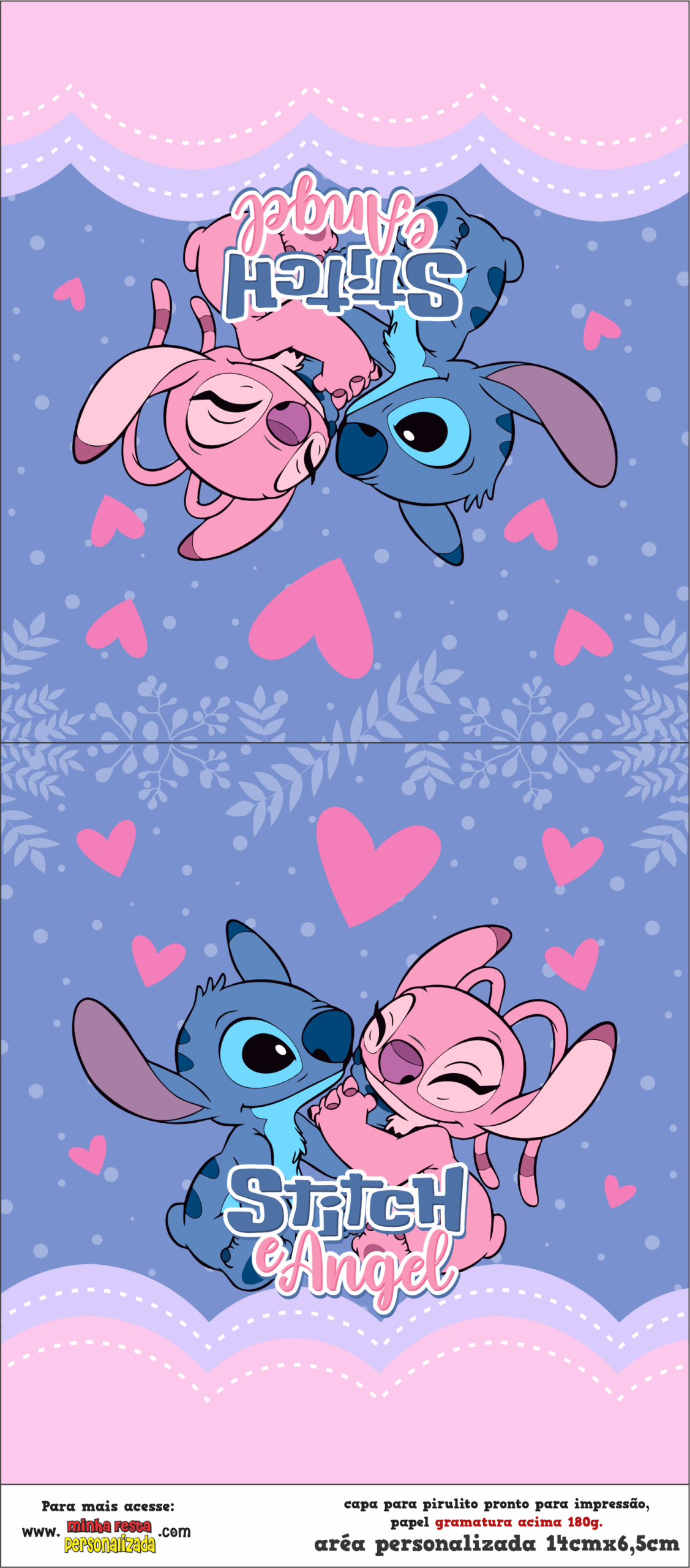 Capa de pirulito Stitch e Angel Para Imprimir