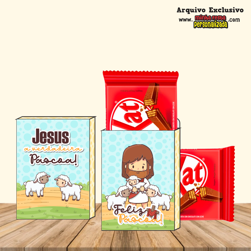 CAIXA KIT KAT 01 - Arquivos P&aacute;scoa Crist&atilde; 01 Prontos Para Imprimir