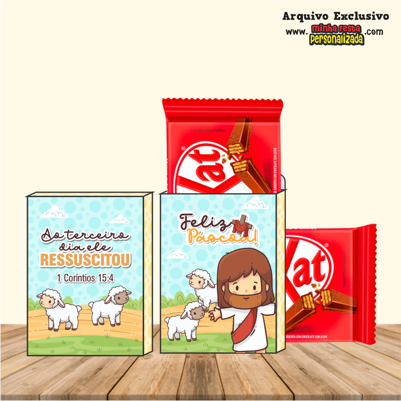 CAIXA KIT KAT 02 - Arquivos P&aacute;scoa Crist&atilde; 01 Prontos Para Imprimir