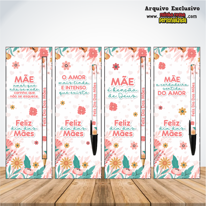 CARTAO PARA LAPIS E CANETA - Dia das M&atilde;es KIT 02 Pronto Para Imprimir