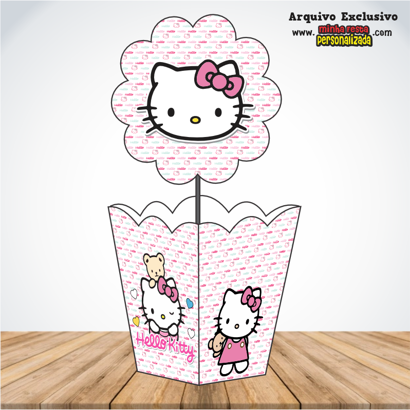 HELLO KITTY - Centro de Mesa Cachepot P Para Imprimir