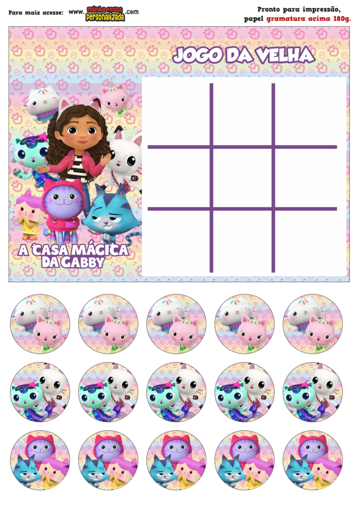 JOGO DA VELHA CASA MAGICA DA GABBY 724x1024 - Jogo da Velha Personalizada Casa Magica da Gabby