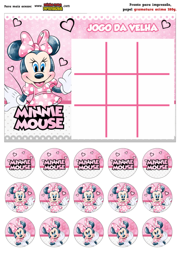 JOGO DA VELHA MINNIE ROSA 724x1024 - Jogo da Velha Personalizada Minnie Rosa