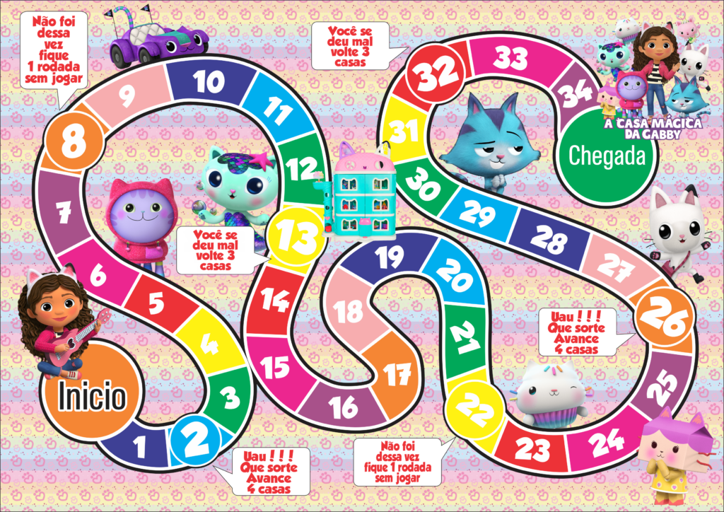JOGO TABULEIRO PERSONALIZADO CASA MAGICA DA GABBY 1024x724 - Jogo de tabuleiro personalizado Casa Magica da Gabby