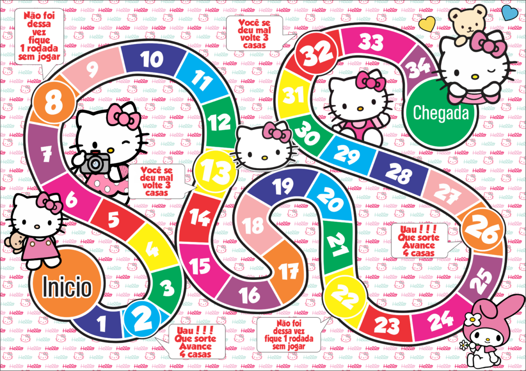 JOGO TABULEIRO PERSONALIZADO HELLO KITTY 1024x724 - Jogo de tabuleiro personalizado Hello Kitty