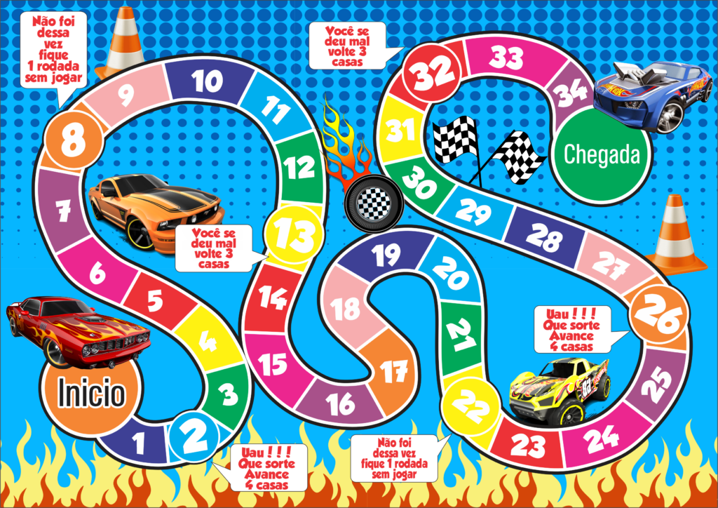 JOGO TABULEIRO PERSONALIZADO HOTWHEELS 1024x724 - Jogo de tabuleiro personalizado Hotwheels