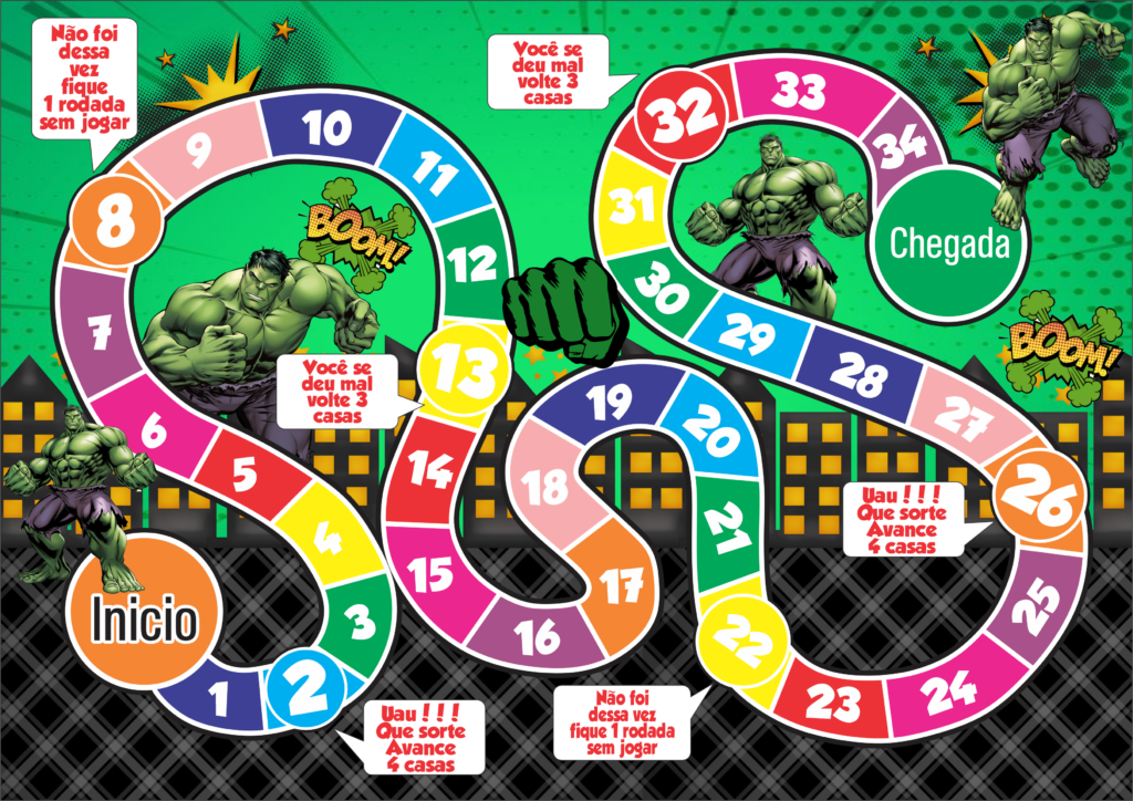 JOGO TABULEIRO PERSONALIZADO HULK 1024x724 - Jogo de tabuleiro personalizado Hulk