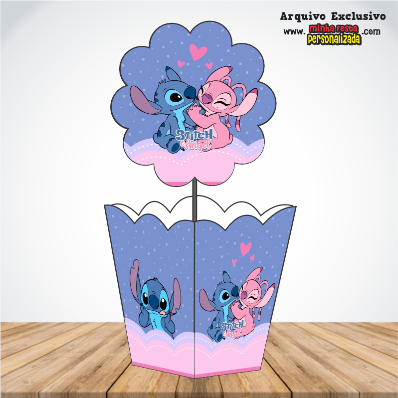 STITCH E ANGEL - Centro de Mesa Cachepot P Para Imprimir